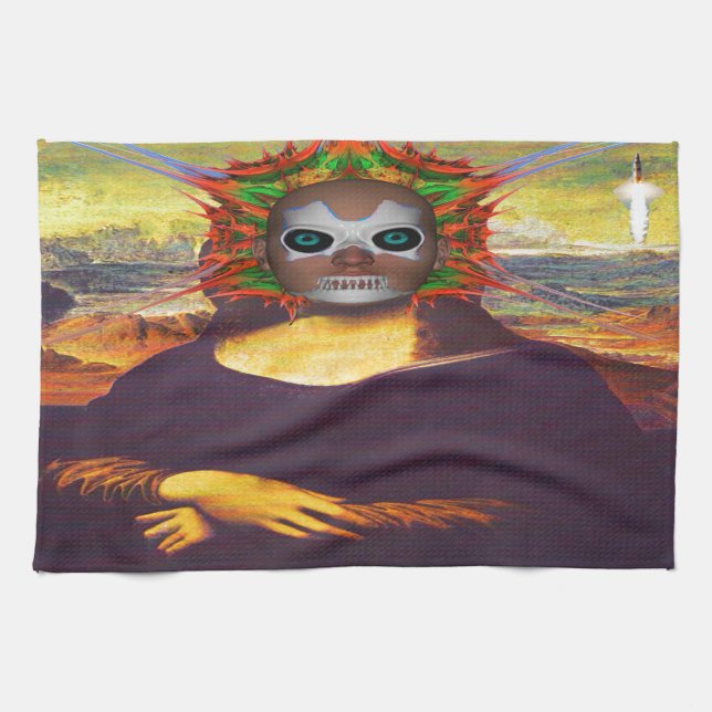 Cyborg Mona Lisa Tea Towel (Horizontal)