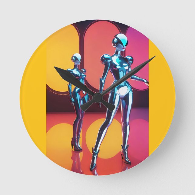 Cyborg Party Girls III Round Clock (Front)