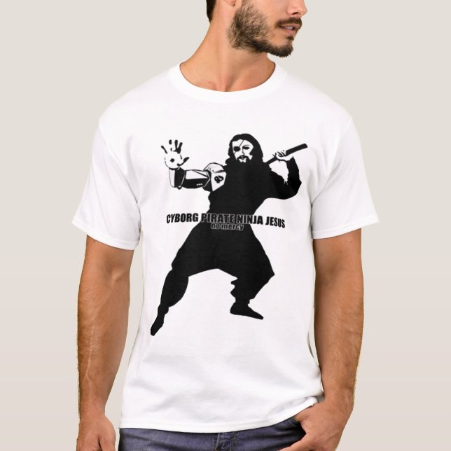 Cyborg Pirate Ninja Jesus T-Shirt (Front)