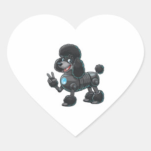 Cyborg Poodle Robot Peace Sign Heart Sticker