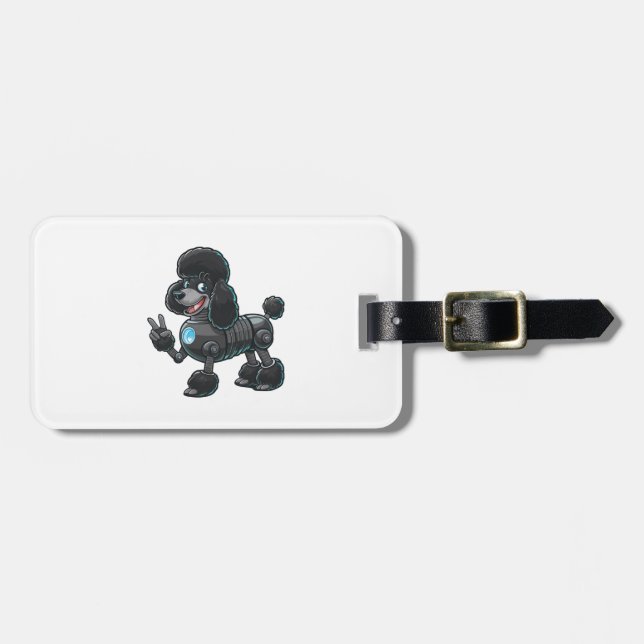 Cyborg Poodle Robot Peace Sign Luggage Tag (Front Horizontal)