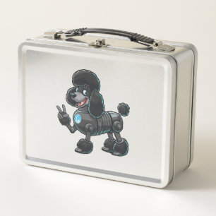 Cyborg Poodle Robot Peace Sign Metal Lunch Box