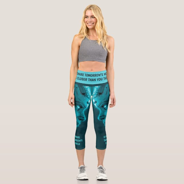 CYBORG ROBOTIC HEAD CAPRI LEGGINGS (Front)