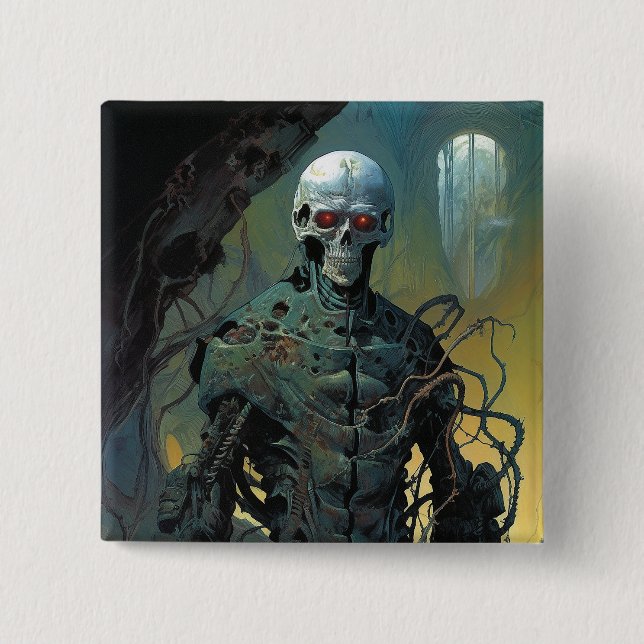 Cyborg Skeleton Futuristic Science Fiction 15 Cm Square Badge (Front)
