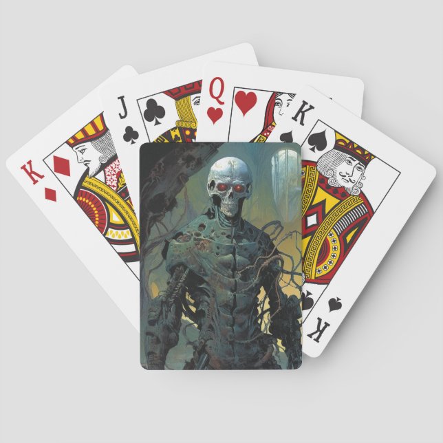 Cyborg Skeleton Futuristic Science Fiction Playing Cards (Back)