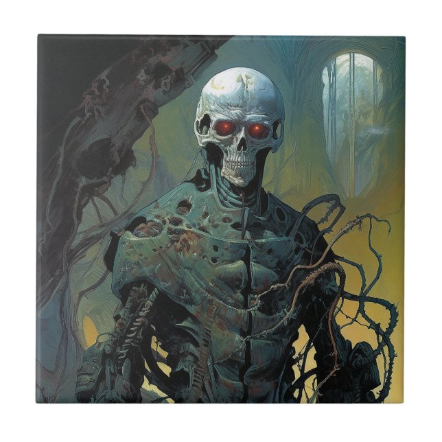 Cyborg Skeleton Futuristic Science Fiction Tile (Front)