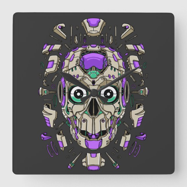 Cyborg Square Wall Clock (Front)