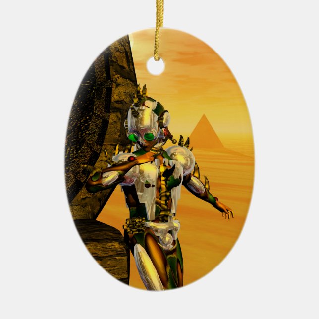 CYBORG TITAN IN HYPERION DESERT Sci-Fi Ceramic Tree Decoration (Front)