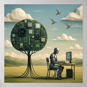 Cyborg Under Tree of Circuitry Poster