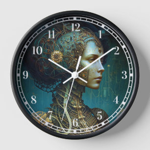 Cyborg Woman Fantasy Sci-Fi Art Clock