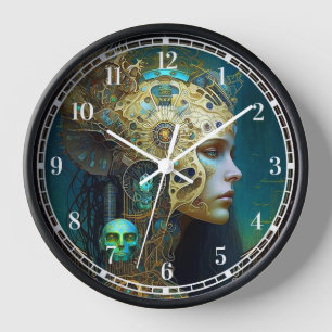 Cyborg Woman Fantasy Sci-Fi Art Clock