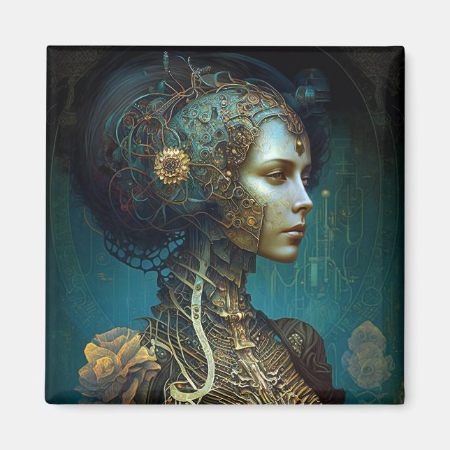 Cyborg Woman Fantasy Sci-Fi Art Magnet (Front)
