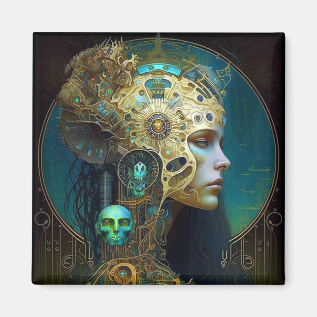 Cyborg Woman Fantasy Sci-Fi Art Magnet (Front)