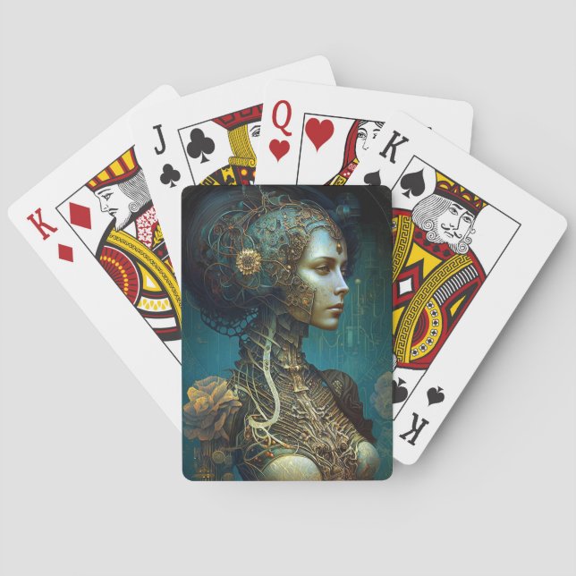 Cyborg Woman Fantasy Sci-Fi Art Playing Cards (Back)
