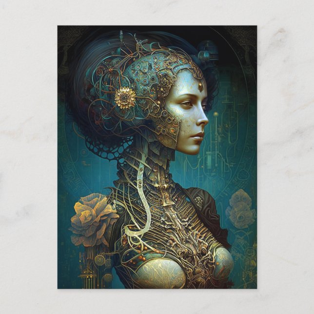 Cyborg Woman Fantasy Sci-Fi Art Postcard (Front)