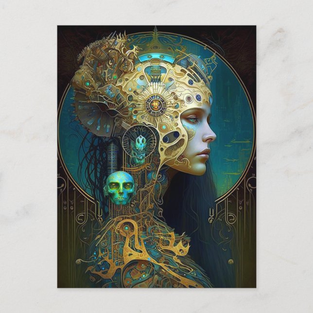Cyborg Woman Fantasy Sci-Fi Art Postcard (Front)