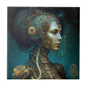 Cyborg Woman Fantasy Sci-Fi Art Tile