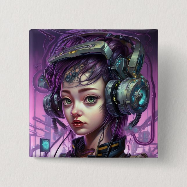 Cyborg Woman Science Fiction 15 Cm Square Badge (Front)