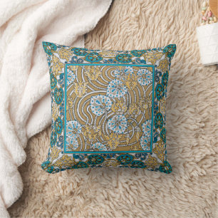 cyclamen blue art nouveau flower botanical cushion