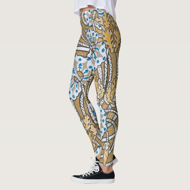 cyclamen blue art nouveau flower botanical leggings (Left)
