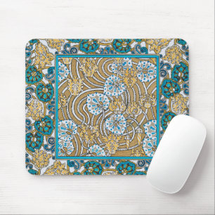 cyclamen blue art nouveau flower botanical mouse mat