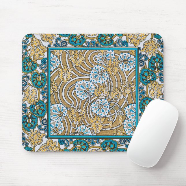 cyclamen blue art nouveau flower botanical mouse mat (With Mouse)