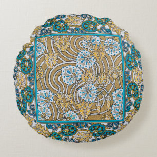 cyclamen blue art nouveau flower botanical round cushion