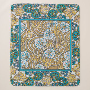 cyclamen blue art nouveau flower botanical sherpa blanket