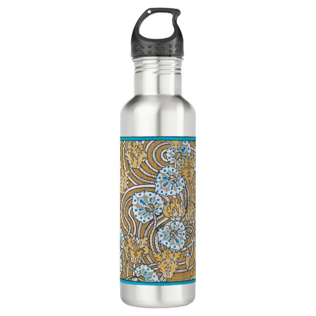 cyclamen blue art nouveau flower wallpaper  710 ml water bottle (Front)
