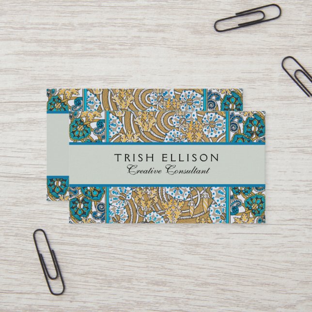 cyclamen blue art nouveau flower wallpaper  business card (Front/Back In Situ)