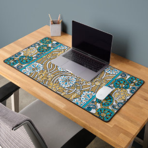 cyclamen blue art nouveau flower wallpaper desk mat