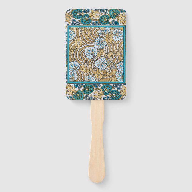 cyclamen blue art nouveau flower wallpaper  hand fan (Front)