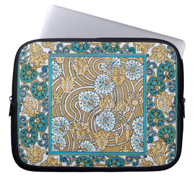 cyclamen blue art nouveau flower wallpaper  laptop sleeve (Front)