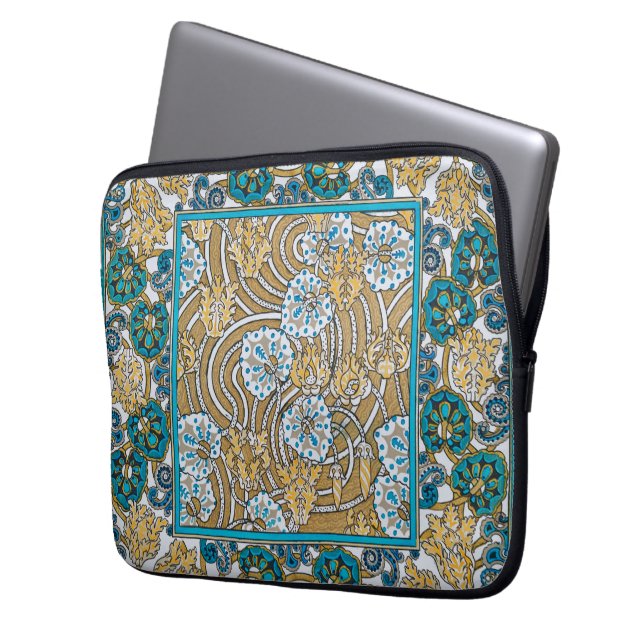 cyclamen blue art nouveau flower wallpaper  laptop sleeve (Front Left)