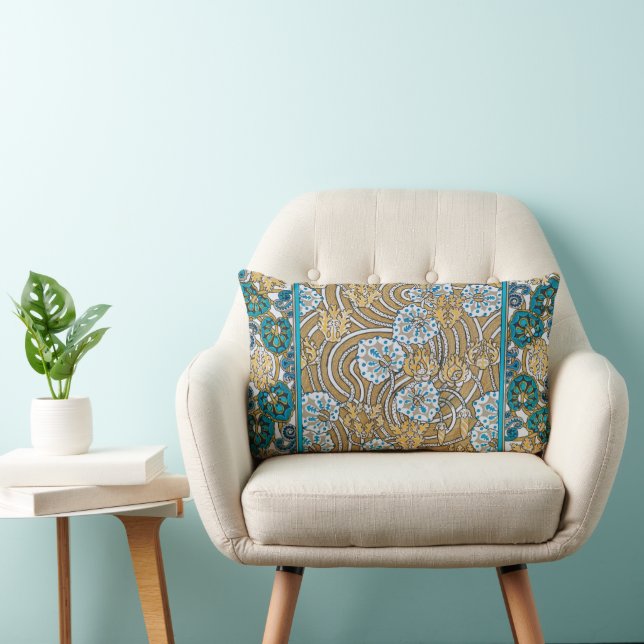 cyclamen blue art nouveau flower wallpaper  lumbar cushion (Chair)