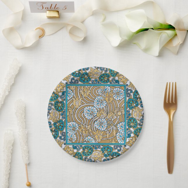 cyclamen blue art nouveau flower wallpaper  paper plate (Wedding)