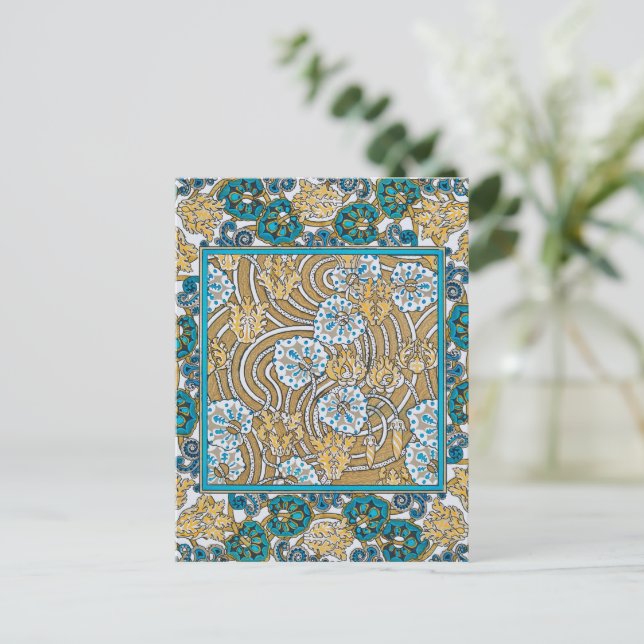 cyclamen blue art nouveau flower wallpaper  postcard (Standing Front)