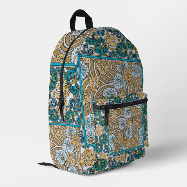 cyclamen blue art nouveau flower wallpaper  printed backpack (Back Corner Left)