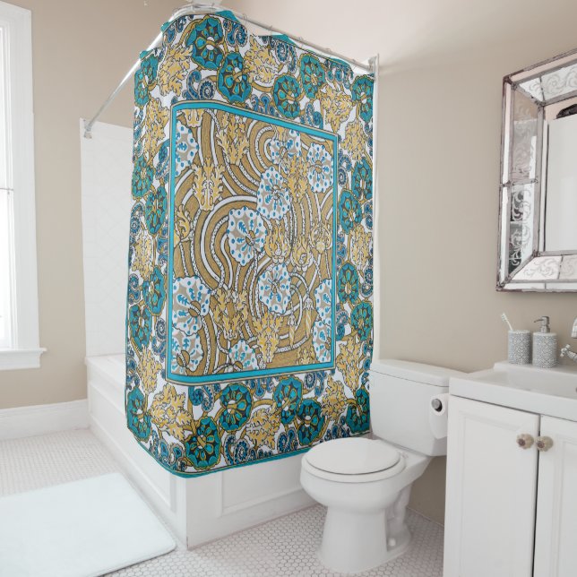 cyclamen blue art nouveau flower wallpaper  shower curtain (In Situ)