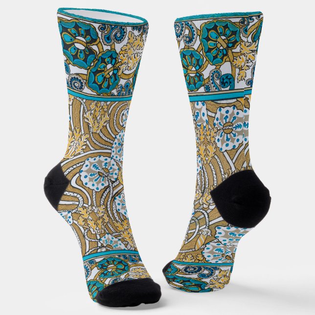 cyclamen blue art nouveau flower wallpaper  socks (Angled)