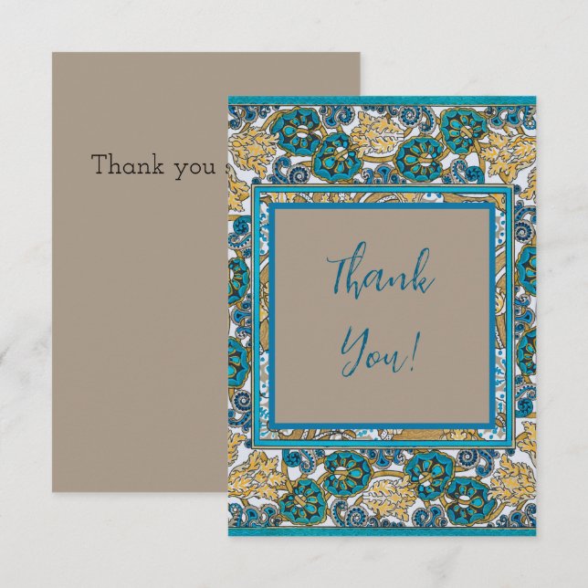 cyclamen blue art nouveau flower wallpaper  thank you card (Front/Back)