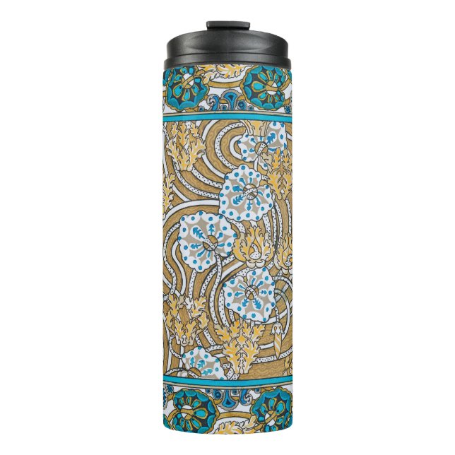 cyclamen blue art nouveau flower wallpaper  thermal tumbler (Front)