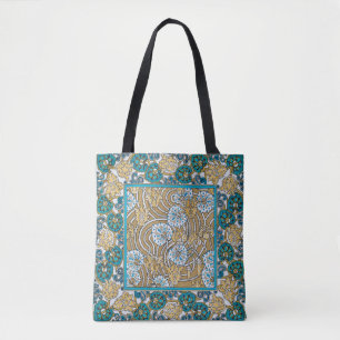 cyclamen blue art nouveau flower wallpaper  tote bag