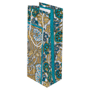 cyclamen blue art nouveau flower wallpaper  wine gift bag