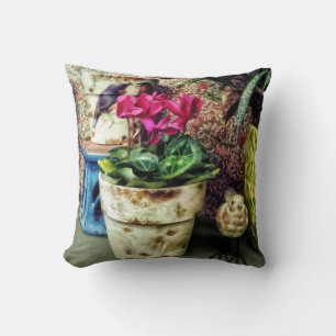 Cyclamen in Flowerpot and Ceramic Bird Cushion