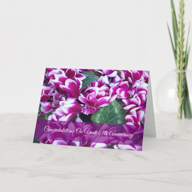 Cyclamen Personalised 65th Wedding Anniversary Card (Front)