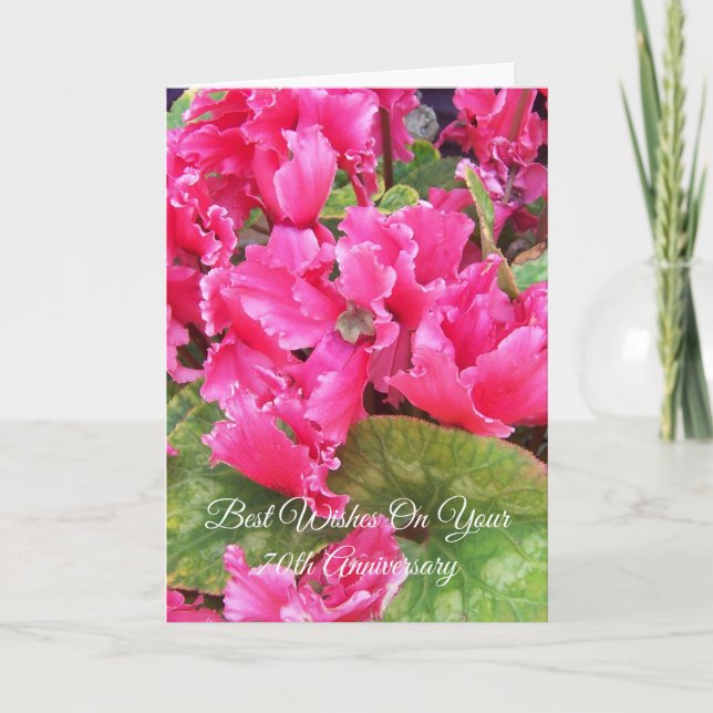 Cyclamen Personalised 70th Wedding Anniversary Card (Front)
