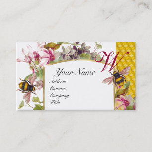 Cyclamens,Honey Bees,Beekeeper,Beekeeping Monogram Business Card