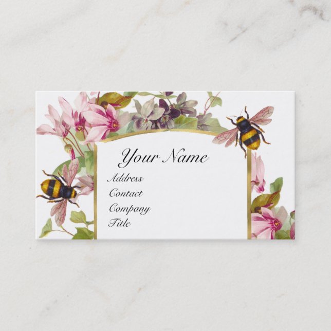 Cyclamens,Honey Bees,Beekeeper,Beekeeping Monogram Business Card (Front)