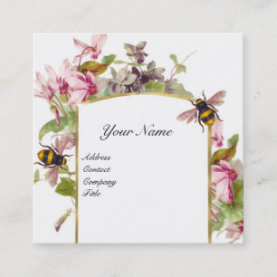Cyclamens,Honey Bees,Beekeeper,Beekeeping Monogram Square Business Card